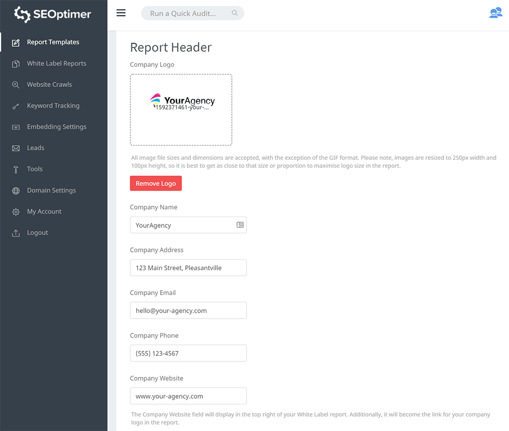 Page des modèles de rapport